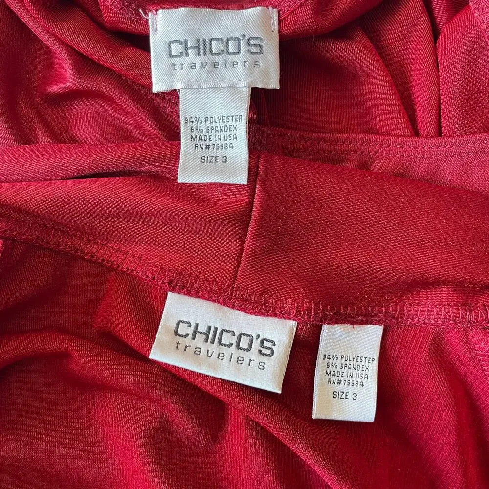 2PC Chico’s Travelers Slinky Red Tank Top Open Front Cardigan Topper XL 14-16 - Picture 7 of 7